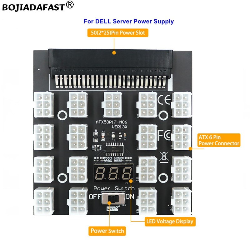 17 Poorten PCI-E 6Pin Connecto - 2400W Server Psu Breakout Board recensie en prijs